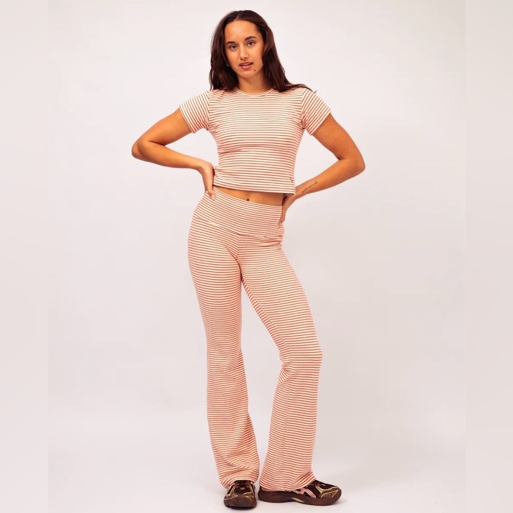 Striped Red and White Women's Top and Pant Set